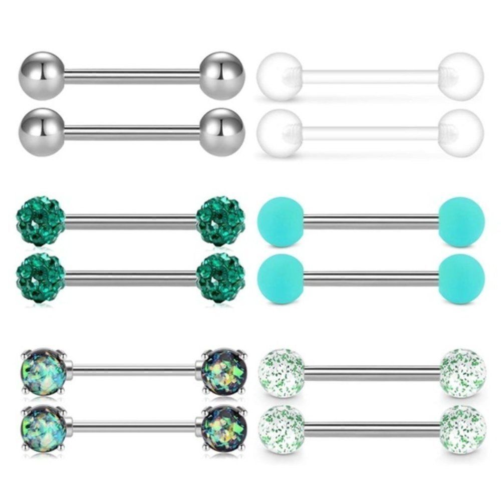 14G 316L CZ and Opal Nipple Rings - Set of 6